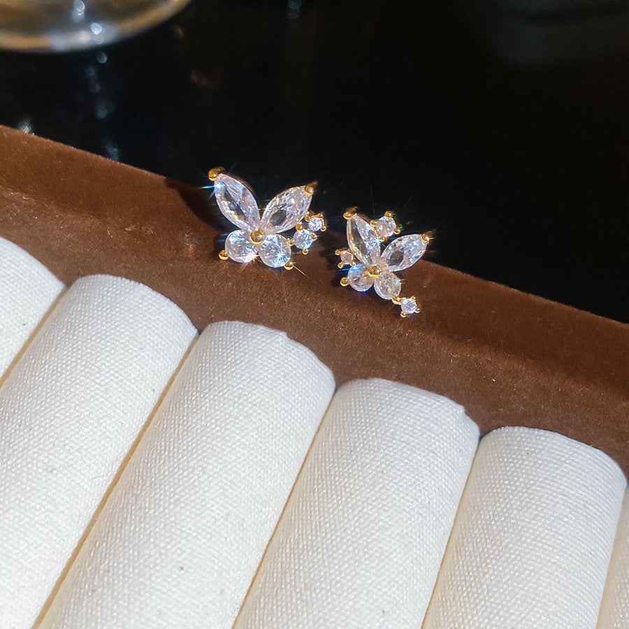 A廠【WE4865】真金電鍍925銀針鋯石蝴蝶耳環輕奢高級感時尚耳環極簡氣質通勤耳環女
 25.11-1