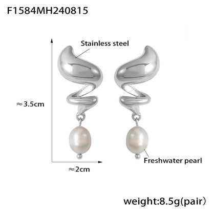 B廠【F1584】歐美跨境新款虎眼石串仿珍珠吊墜愛心耳環不鏽鋼鍍18k金小眾耳飾 24.08-4