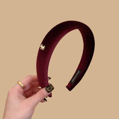 C廠【Y984】新年復古酒紅色絲絨金色標髮箍女高級感高顱頂頭箍氛圍感髮捆髮飾
 26.01-1「C廠-單筆結帳需滿，NT$500出貨(不含運費)」