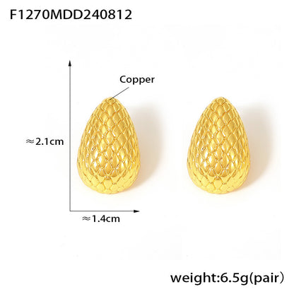 B廠【F1270】亞馬遜跨境熱銷水滴網格紋耳環復古誇張設計銅材質鍍18k真金耳飾 24.08-3