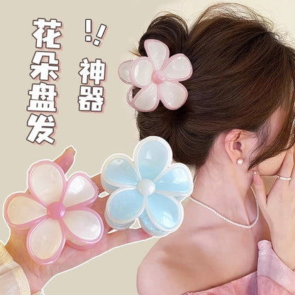 C廠【D316】【卡裝】甜美韓系髮夾奶油果凍撞色花朵抓夾女溫柔風後腦勺鯊魚夾 25.05-3「C廠-單筆結帳需滿，NT$500出貨(不含運費)」