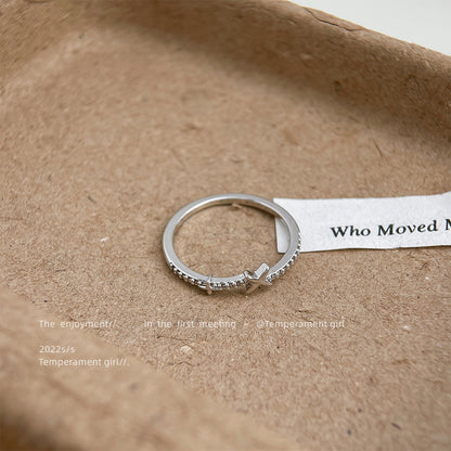 A廠【5423】微鑲鋯石芒星戒指通用碼電鍍真白金個性ins小眾設計師款指環 25.02-2