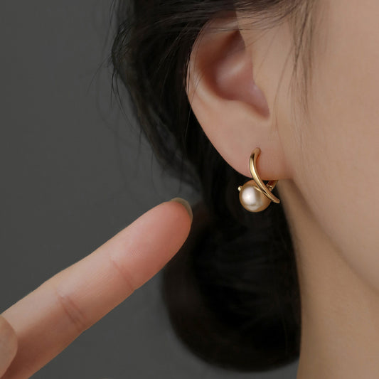 E廠【XDQ10141E】法式復古香檳色仿珍珠耳扣女S999純銀輕奢高級感耳環氣質耳飾
 26.01-2