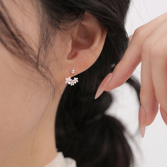 E廠【XDQ10060E】S999純銀小清新簡約花朵耳環女韓系精緻鑲鋯石U型螺絲耳飾潮 26.07-3