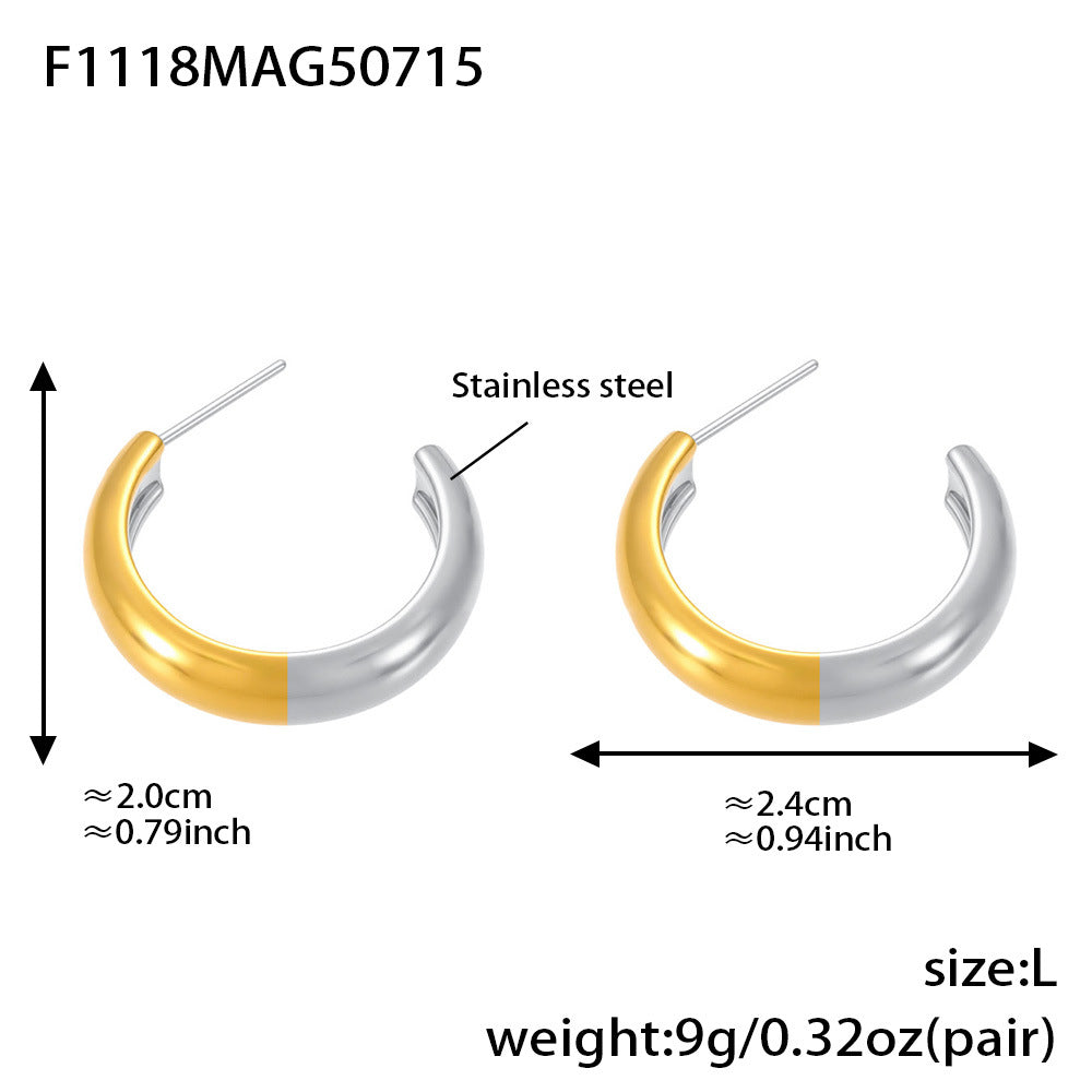 B廠【F1118】不鏽鋼幾何C形多型號拼色耳環耳環18k金百搭個性氣質 25.07-4