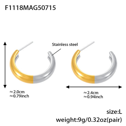 B廠【F1118】不鏽鋼幾何C形多型號拼色耳環耳環18k金百搭個性氣質 25.07-4