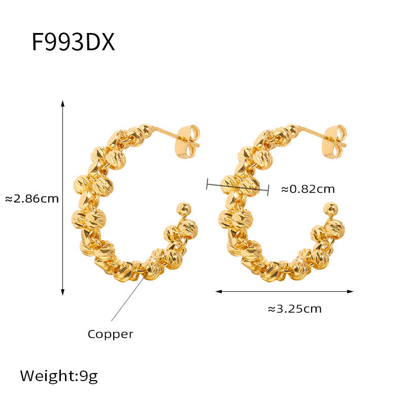 B廠【F993】法式優雅珠織耳環女ins冷淡風銅材質耳環精緻時尚鍍金C型耳飾 24.01-3