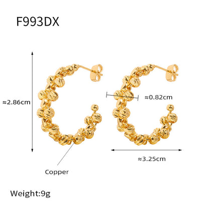B廠【F993】法式優雅珠織耳環女ins冷淡風銅材質耳環精緻時尚鍍金C型耳飾 24.01-3