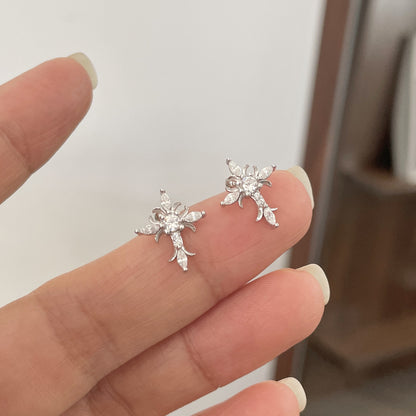 E廠【XDQ11235E】S925純銀甜酷風滿鑽鳶尾花十字架耳環女小眾簡約鑲鋯石耳飾品
 25.12-1