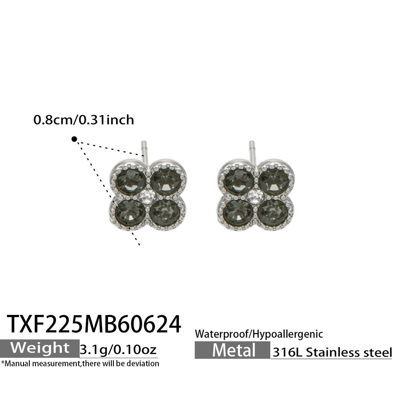 B廠【TXP225】跨境時尚花朵鑲水鑽耳釘ins小眾精緻女士項鍊首飾套裝不銹鋼飾品 26.07-1