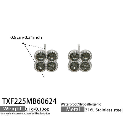 B廠【TXP225】跨境時尚花朵鑲水鑽耳釘ins小眾精緻女士項鍊首飾套裝不銹鋼飾品 26.07-1