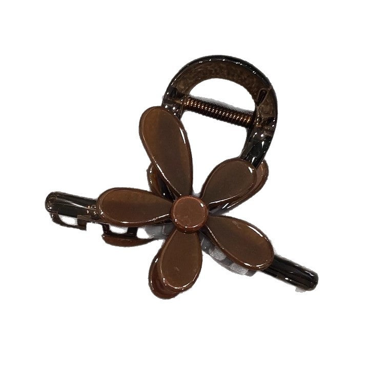 C廠【X16】棕色醋酸花朵一字頭髮抓夾女2026新款大號後腦勺鯊魚夾子髮夾髮飾
 26.03-3