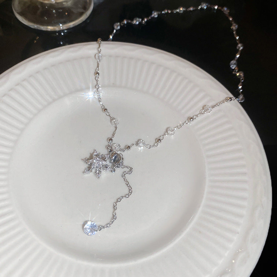 A廠【HN10374】超閃鋯石雪花玻璃珠串珠項鍊時尚優雅氣質鎖骨鏈輕奢高級感項圈女
 25.10-4