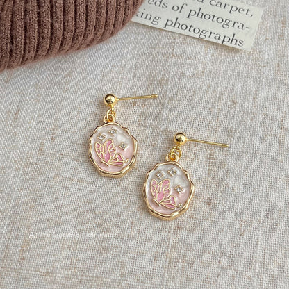 A廠【6591】清新甜美手工滴油漸層粉紅色蝴蝶耳環田園風新款手工耳環飾品女
 25.08-5