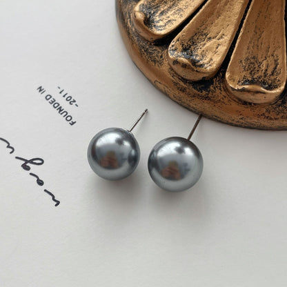 E廠【SE2163】韓版輕奢S925純銀銀灰色仿珍珠耳環正圓高級感小眾氣質耳飾品
 25.09-4
