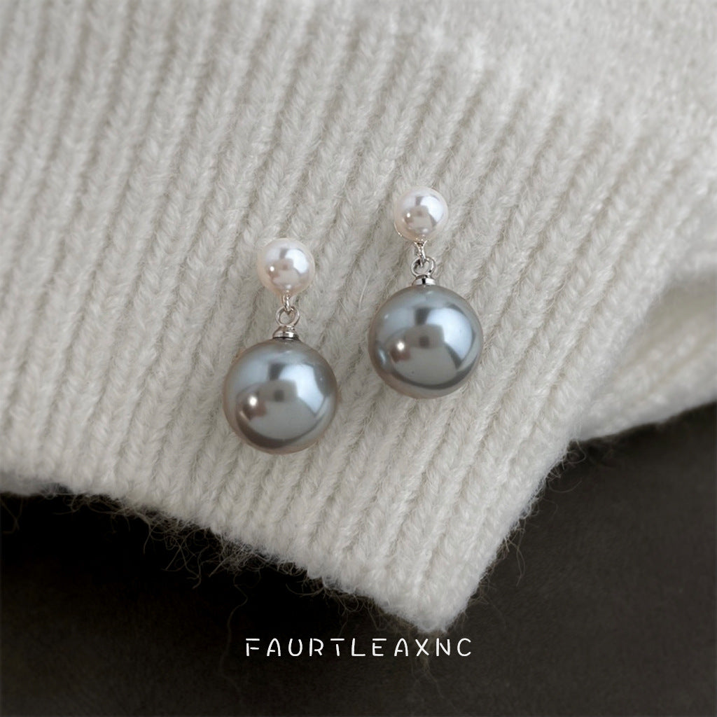 C廠【7069】S家玻璃珍珠高品質秋冬灰色繫新款耳飾 時尚高級感老錢風
 25.11-2