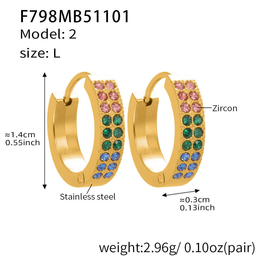 B廠【F798】簡約C型鑲彩鑽拼色鋯石耳扣不鏽鋼鍍18k真金輕奢小眾耳環女
 25.11-1