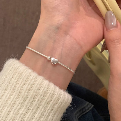 E廠【DQ0653S】S925純銀韓版簡約愛心小原子手鍊女甜美ins心形蛇骨鍊手飾潮 25.06-1