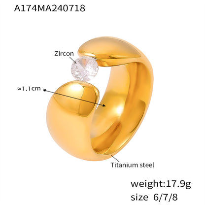 B廠【A174】跨境歐美風新款寬邊夾鋯石光面戒指復古小眾設計鈦鋼鍍18k金飾品 24.07-4