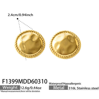 B廠【F1399】美拉德vintage圓形扭紋包邊耳環不銹鋼鍍18k真金耳環跨境時尚耳飾
 26.03-3