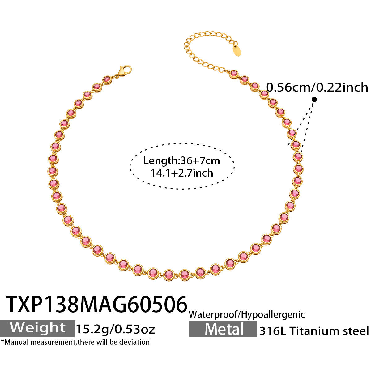 B廠【TXP138】chic奢華5A圓彩鋯石拼接項鍊手鍊套組不鏽鋼鍍18k金精緻時尚飾品
 26.05-2