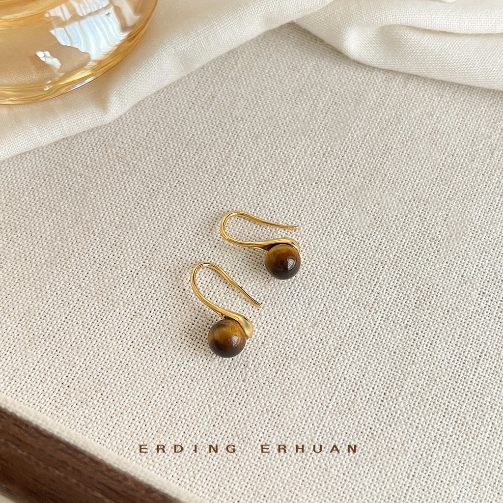 C廠【4953】虎眼石~時尚通勤鍍14K高級感簡約百搭圓形幾何球耳飾耳環女
 25.11-1