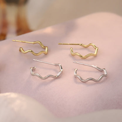 D廠【YC5443E】S925純銀波浪彎鉤耳環幾何極簡風小眾耳飾氣質溫柔文藝風 25.03-1