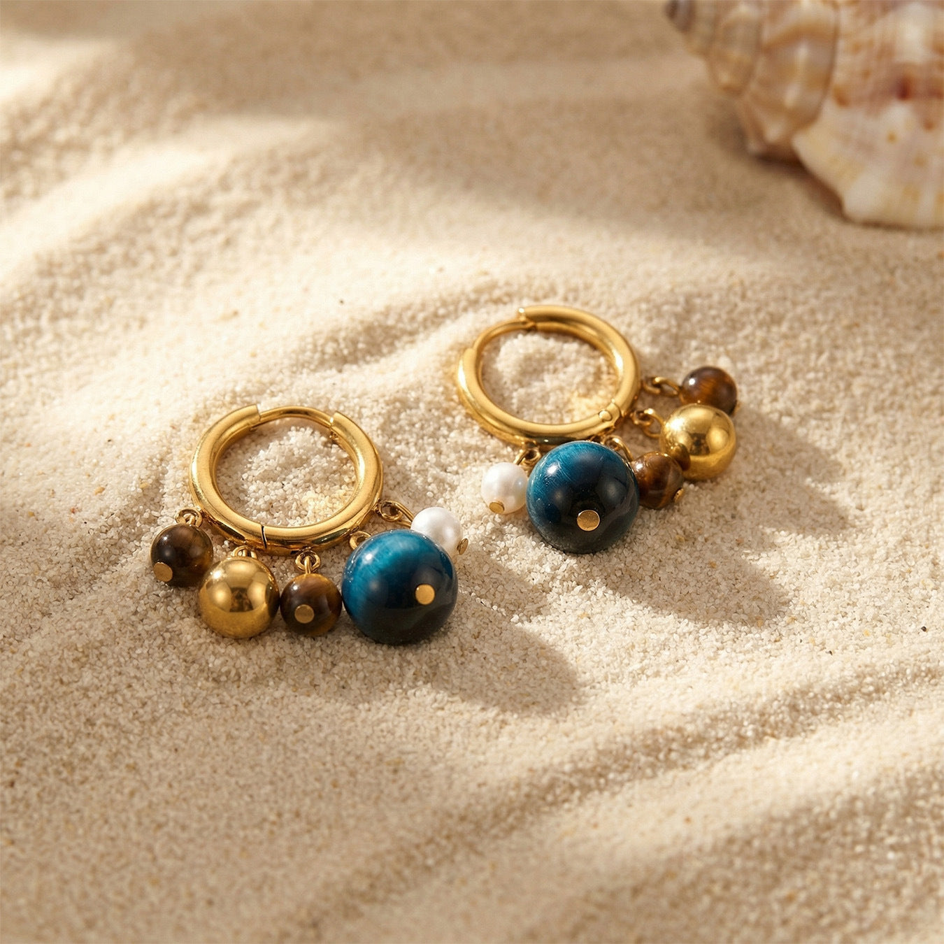 B廠【F1587】美拉德復古天然虎眼石流蘇耳環不鏽鋼鍍18k真金個性時尚百搭耳飾
 26.04-3