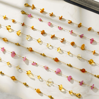 B廠【TXP120】歐美輕奢簡約個性天然碎石手工鍊項鍊手鍊套組不銹鋼鏈條鍍18k金
 26.03-3