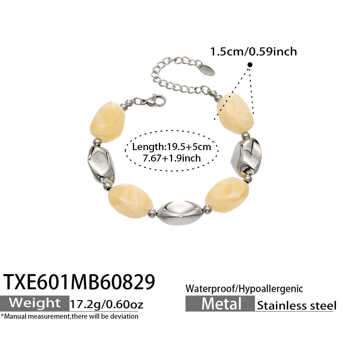 B廠【TXP601】歐美高級感小眾不鏽鋼鍍18k金樹脂橢圓串珠項鍊手鍊飾品首飾套裝
 26.09-1