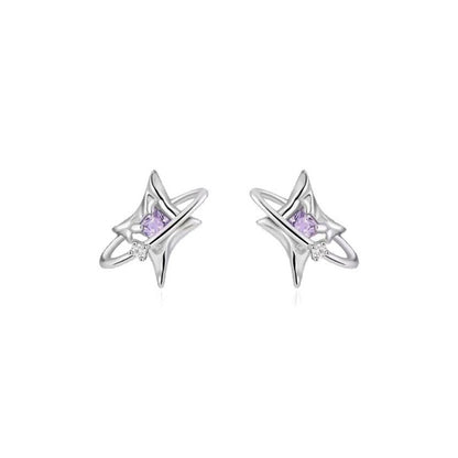 E廠【XDQ11287E】S999純銀小眾精緻四芒星耳環女個性簡約鋯石星芒時尚百搭耳飾
 25.11-2