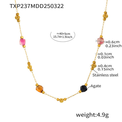 B廠【TXP237】切面瑪瑙手工鏈條不銹鋼甜美輕奢項鍊手鍊ins風小眾套裝女 25.03-4