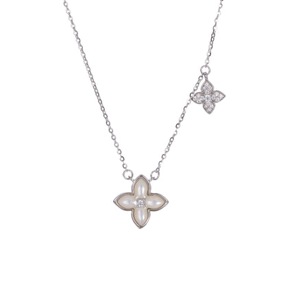 E廠【XDQ0120N】S925純銀精緻貝殼四葉草項鍊女復古輕奢花朵高級感鎖骨鏈
 26.03-1