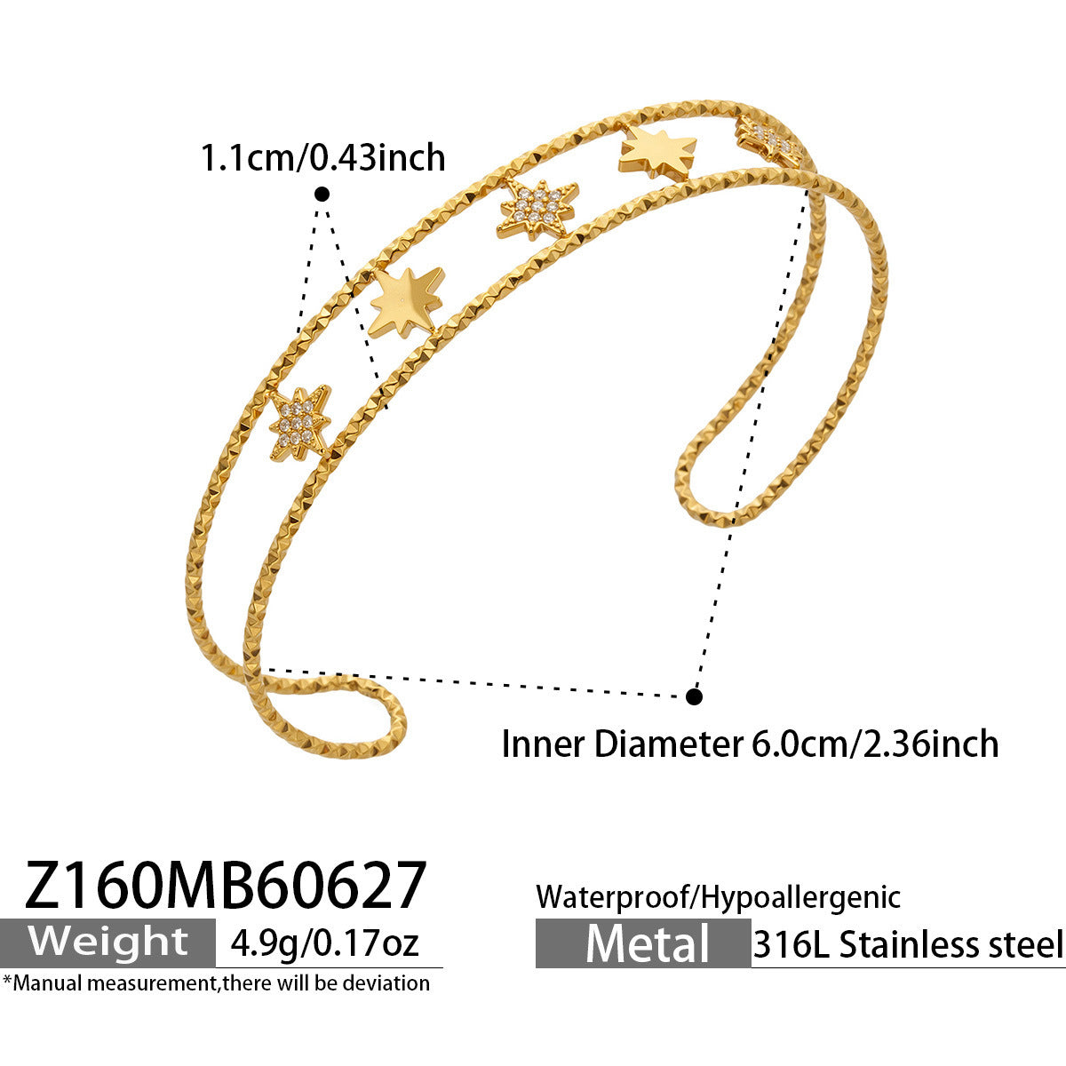 B廠【Z160】時尚新款微鑲鋯石四葉花手鐲不鏽鋼鍍18k金 高級感輕奢飾品手鐲女 26.07-1