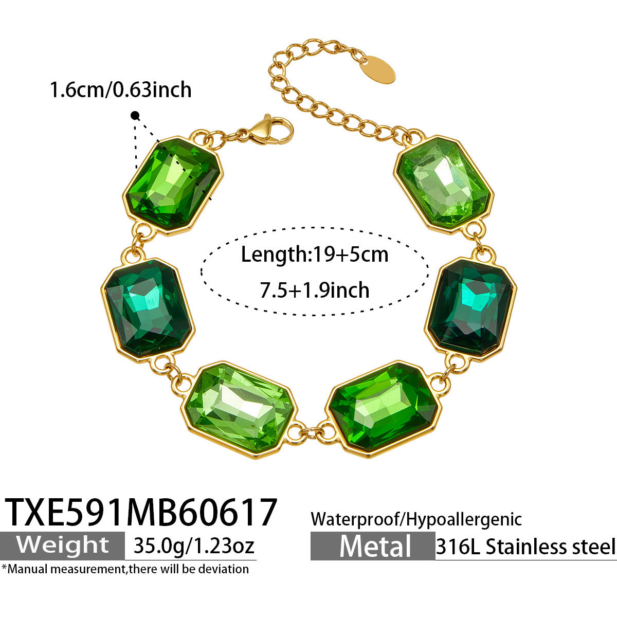 B廠【TXP591】歐美新款多色長方形玻璃石項鍊手鍊首飾套裝復古宴會風不銹鋼飾品
 26.06-4