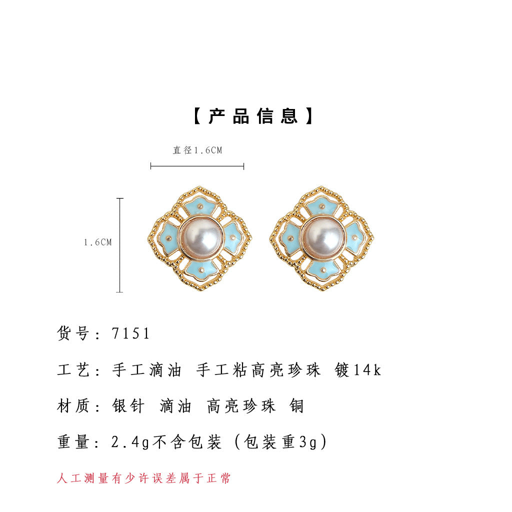 A廠【7151】原創國潮新中式紋樣 925銀針琺瑯滴釉復古花紋宮廷耳環耳飾女
 25.12-1