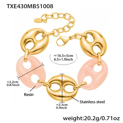 B廠【TXP430】不銹鋼豬鼻子樹脂項鍊多色時尚手工鍊鍍18k金項鍊手鍊耳環
 25.10-3