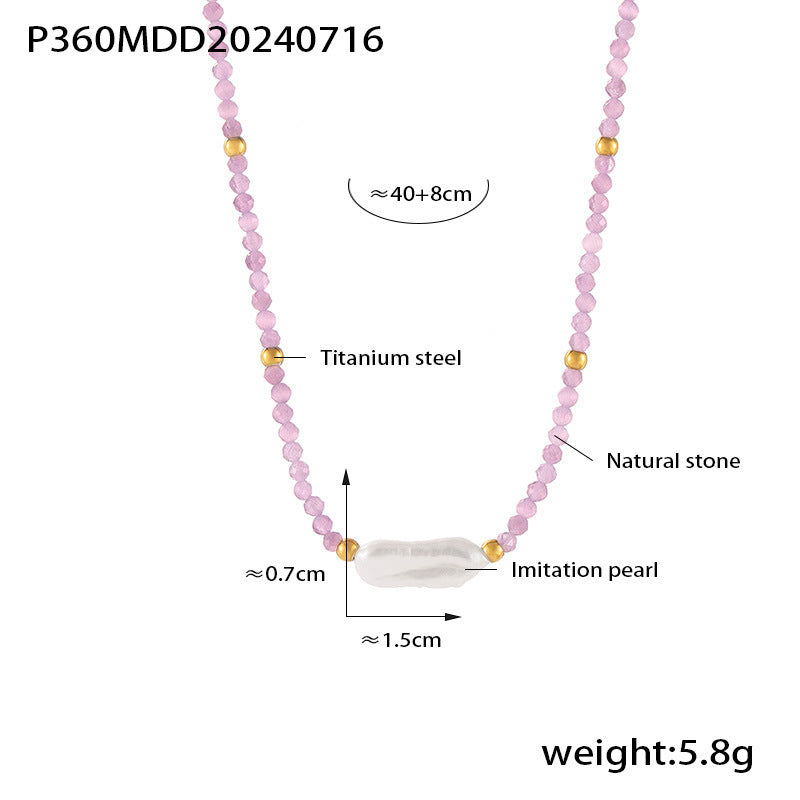 B廠【P359】巴洛克新款切面天然石仿珍珠項鍊女多彩個性串珠鈦鋼鍍18k金項鍊 24.07-4