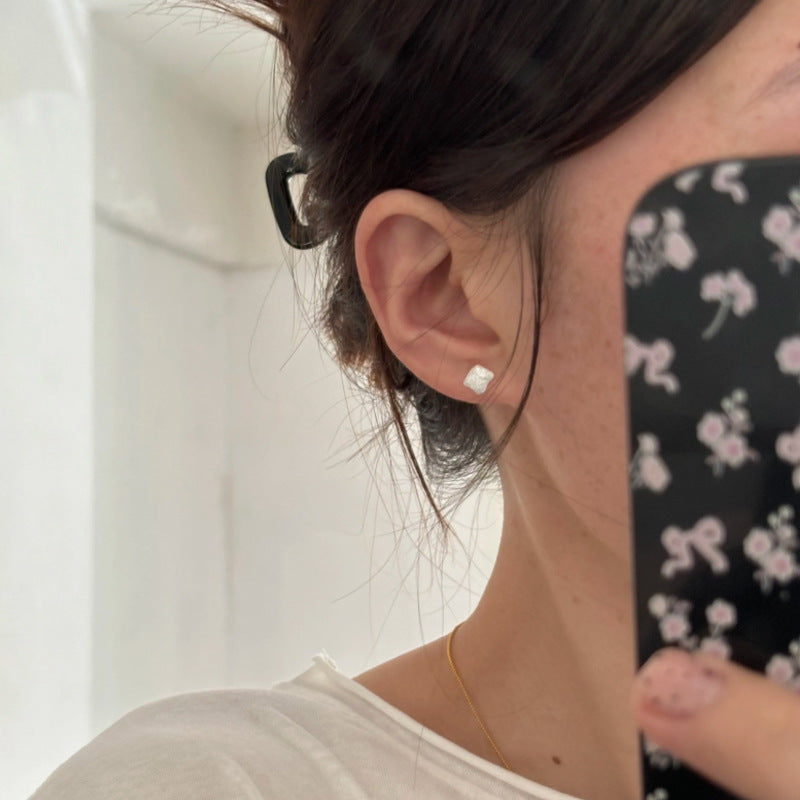 F廠【XDQ11131E】S999純銀ins幾何方塊紋理耳環小眾設計熔岩肌理感百搭耳飾女
 25.11-2