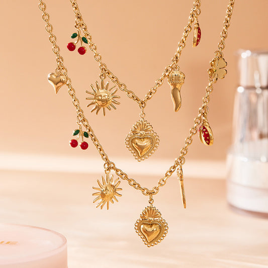 B廠【P1897】ins冷淡風OT扣小辣椒5A鋯石小蜜蜂不鏽鋼鎖骨項鍊鍍18k真金
 25.11-3