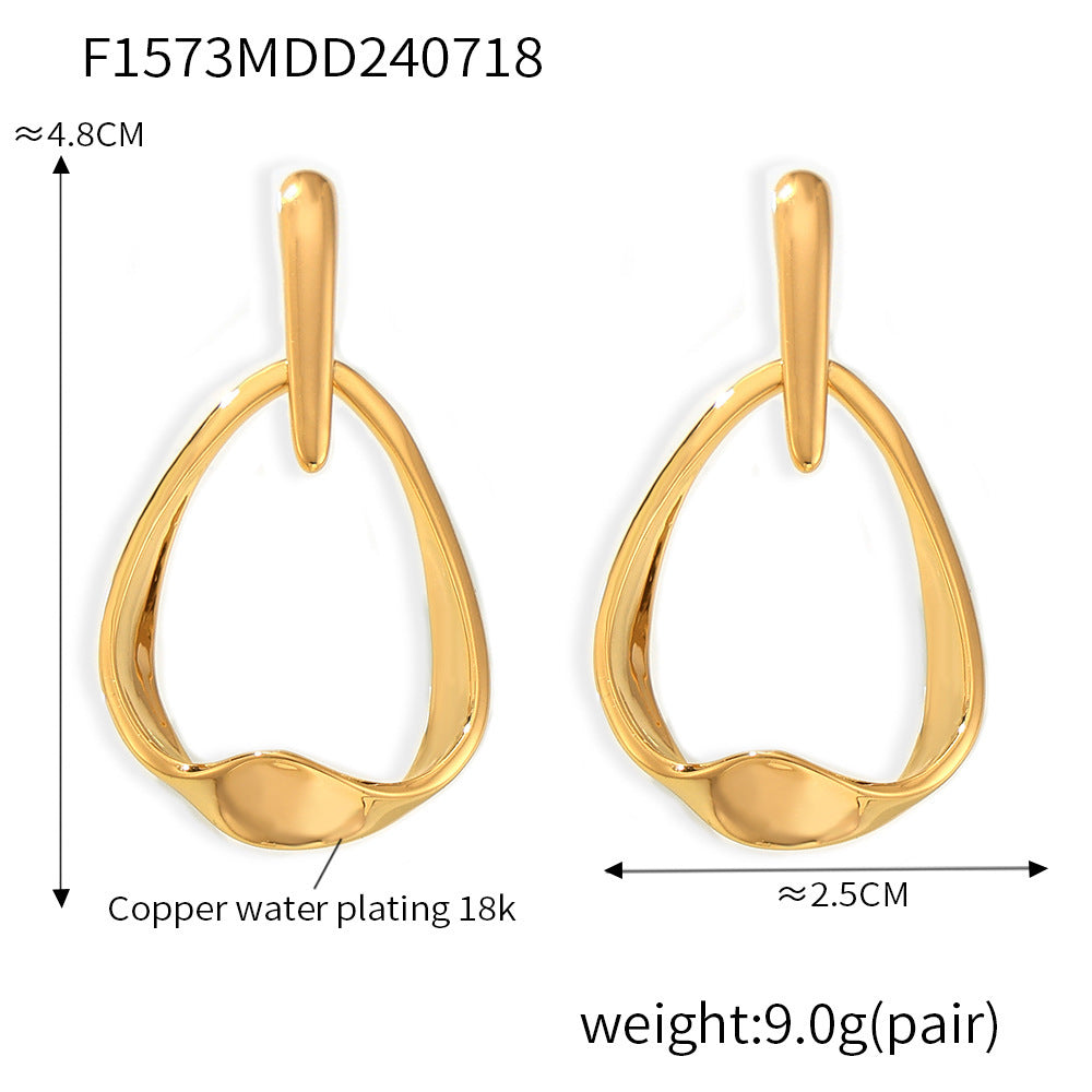 B廠【F1573】歐美跨國幾何鏤空胖水滴耳環個性冷淡風設計銅材質鍍18k金耳環女 24.07-4