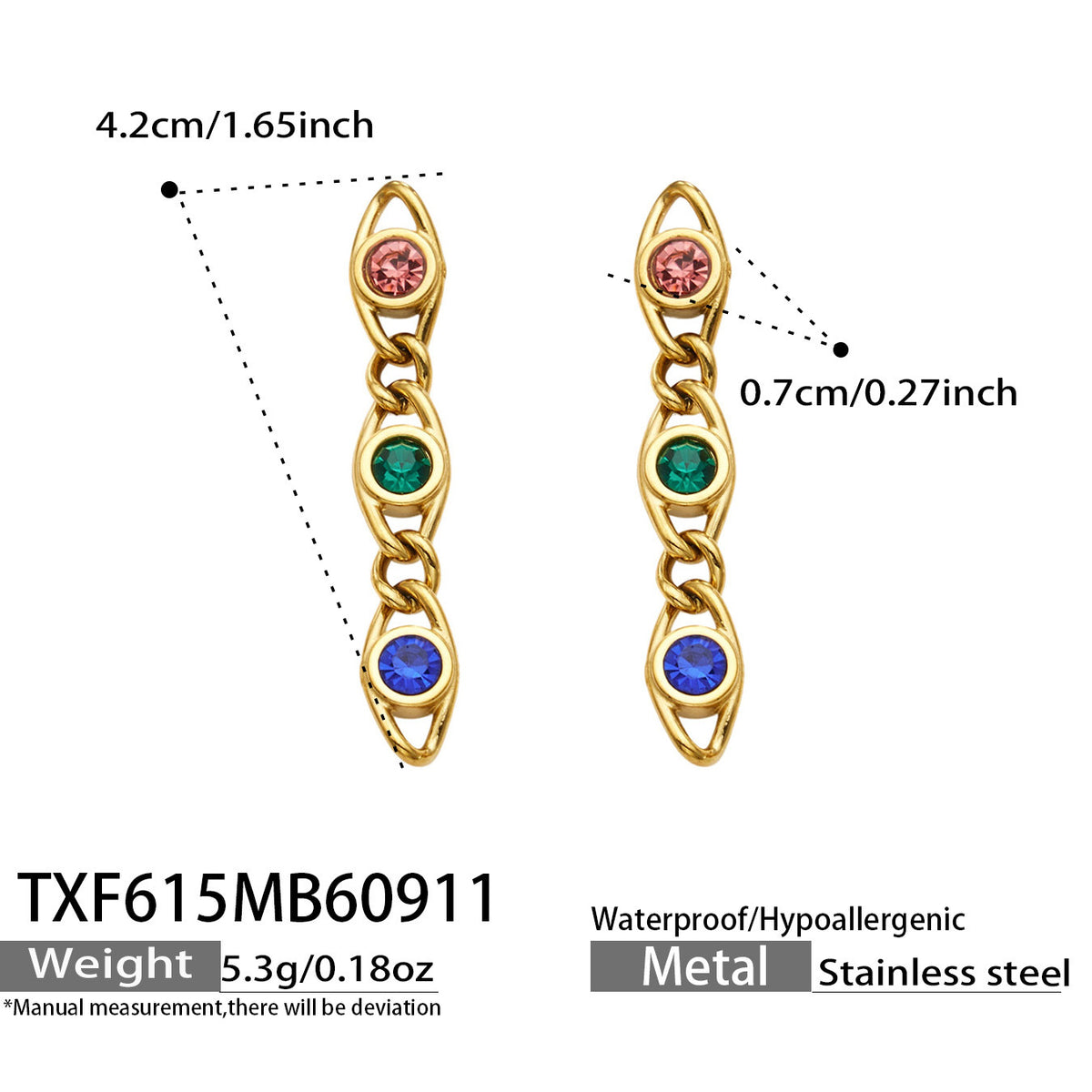 B廠【TXP615】歐美流行多巴胺高級感彩色鋯石不銹鋼手鍊項鍊不掉色時尚女鎖骨鏈
 26.09-3