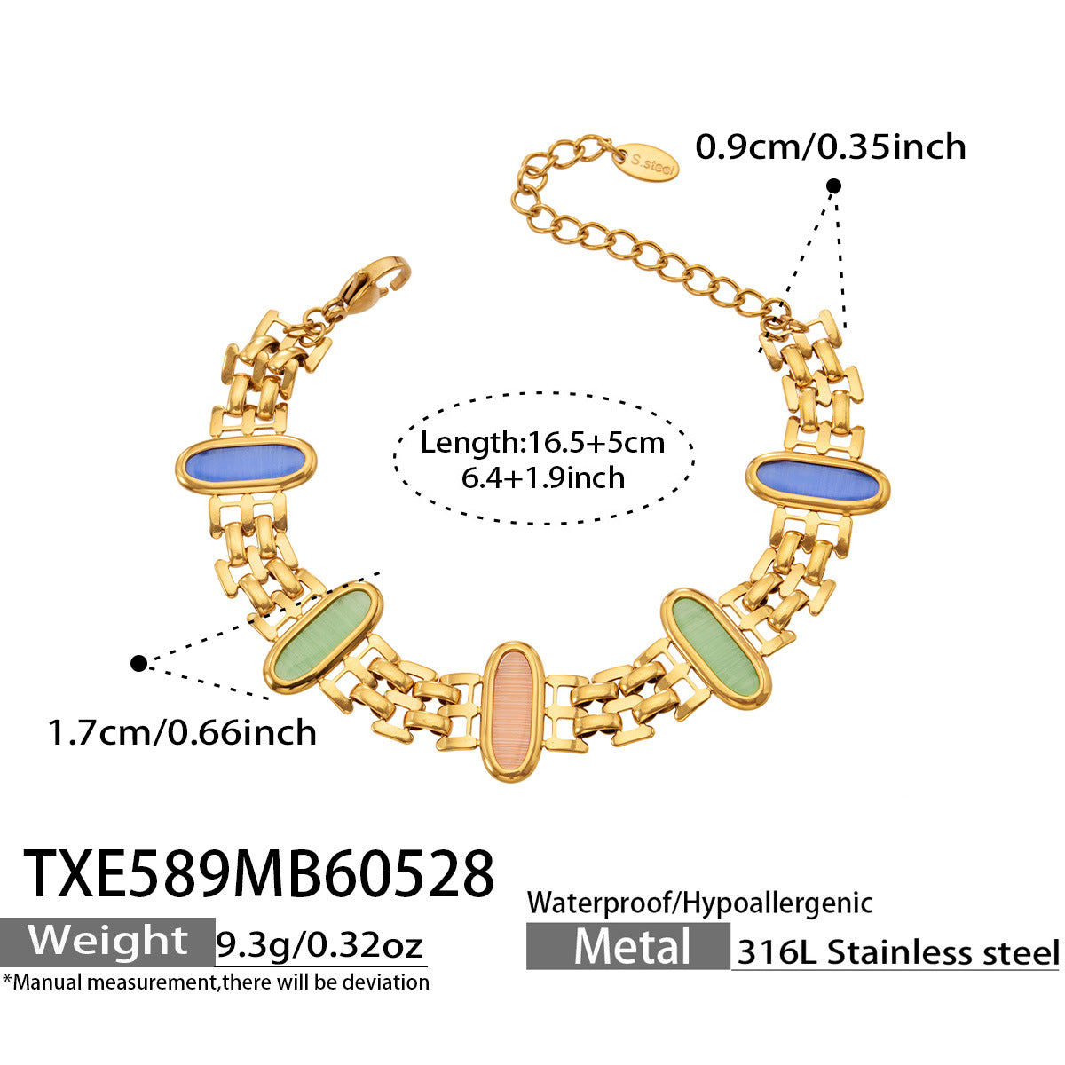 B廠【TXP589】歐美不鏽鋼鑲嵌鵝蛋貓眼石項鍊手鍊套裝跨境簡約輕奢時尚百搭首飾
 26.06-1
