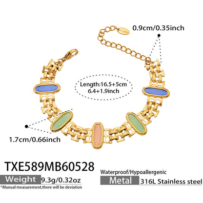 B廠【TXP589】歐美不鏽鋼鑲嵌鵝蛋貓眼石項鍊手鍊套裝跨境簡約輕奢時尚百搭首飾
 26.06-1