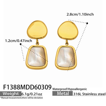 B廠【F1388】歐美316L不鏽鋼搭配貝母高階設計耳環小眾設計潮流耳環不鏽鋼鍍金
 26.03-3