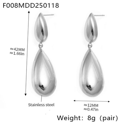 B廠【F008】ins跨境熱銷不銹鋼雙重水滴吊墜耳環淡水珍珠項鍊飾品組合 25.01-4