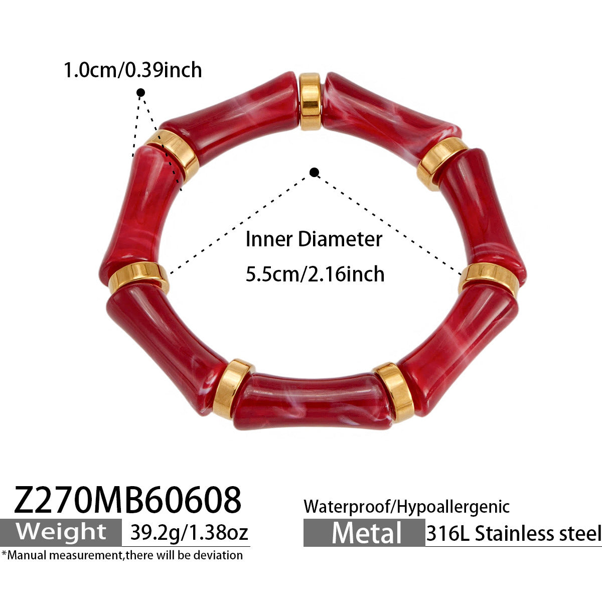 B廠【Z270】歐美輕奢多彩竹節樹脂彈性手鐲新款高級感時尚氣質手環不銹鋼手飾
 26.06-2