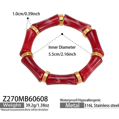 B廠【Z270】歐美輕奢多彩竹節樹脂彈性手鐲新款高級感時尚氣質手環不銹鋼手飾
 26.06-2