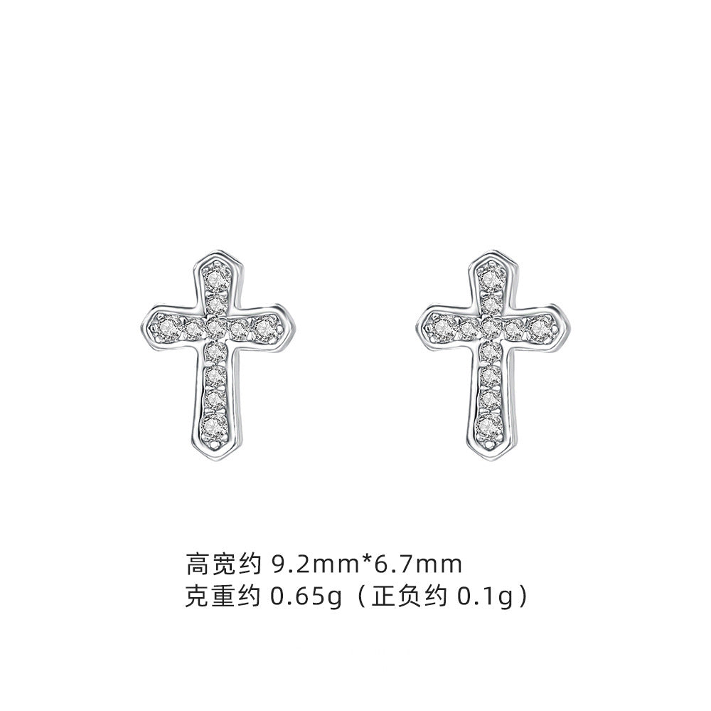 E廠【XDQ10071E】S999純銀十字架系列耳環甜酷風滴黑油耳骨釘男女疊戴百搭耳飾
 26.01-1