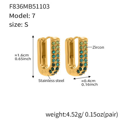 B廠【F836】跨國新款彩色5A鋯石長款U型耳扣耳圈不鏽鋼鍍18k真金不掉色
 25.11-2